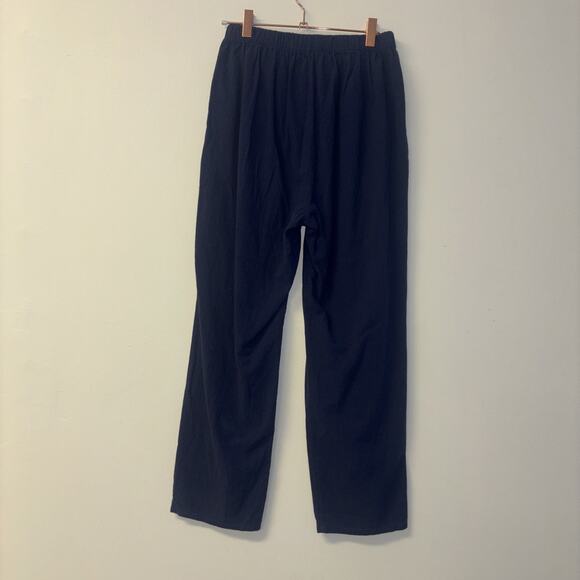 Women’s Sz Medium Linen Pants Navy Blue Pockets Stretchy Waist Cotton Beachy - Picture 5 of 9